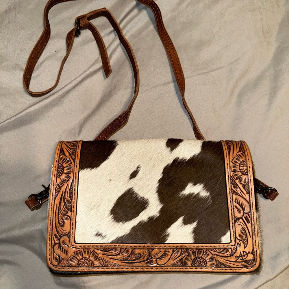 American Darling Cowhide and Tooled Leather Crossbody Bag